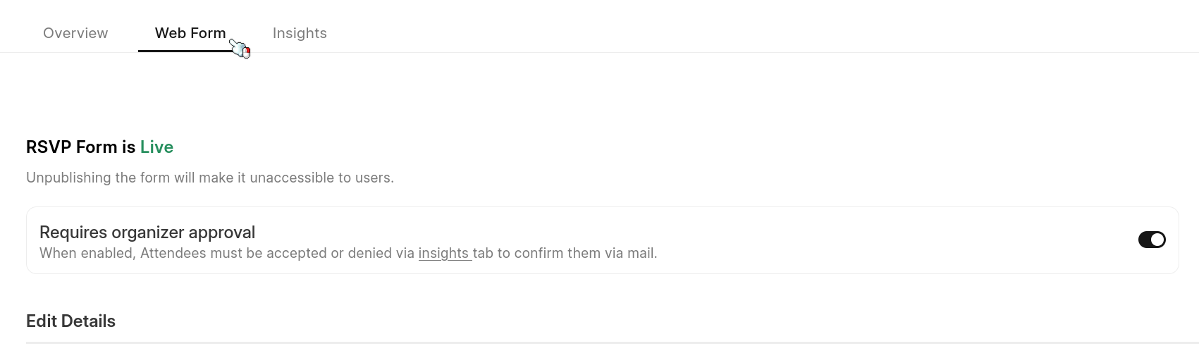 Enable RSVP requires approval